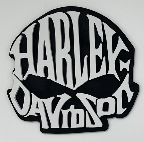 Harley-Davidson willie skull lettering, cut as one interlocking piece