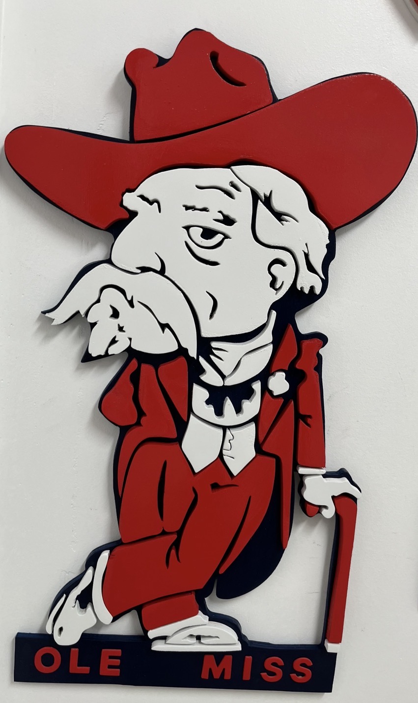 Ole Miss Colonel Reb, every layer of the suit, hat and beard cut separately