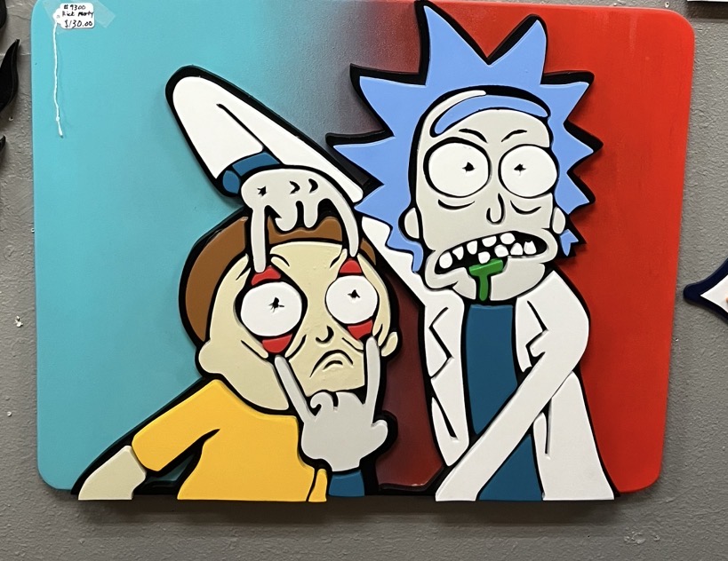 Rick and Morty character piece, cut in layers and painted freehand