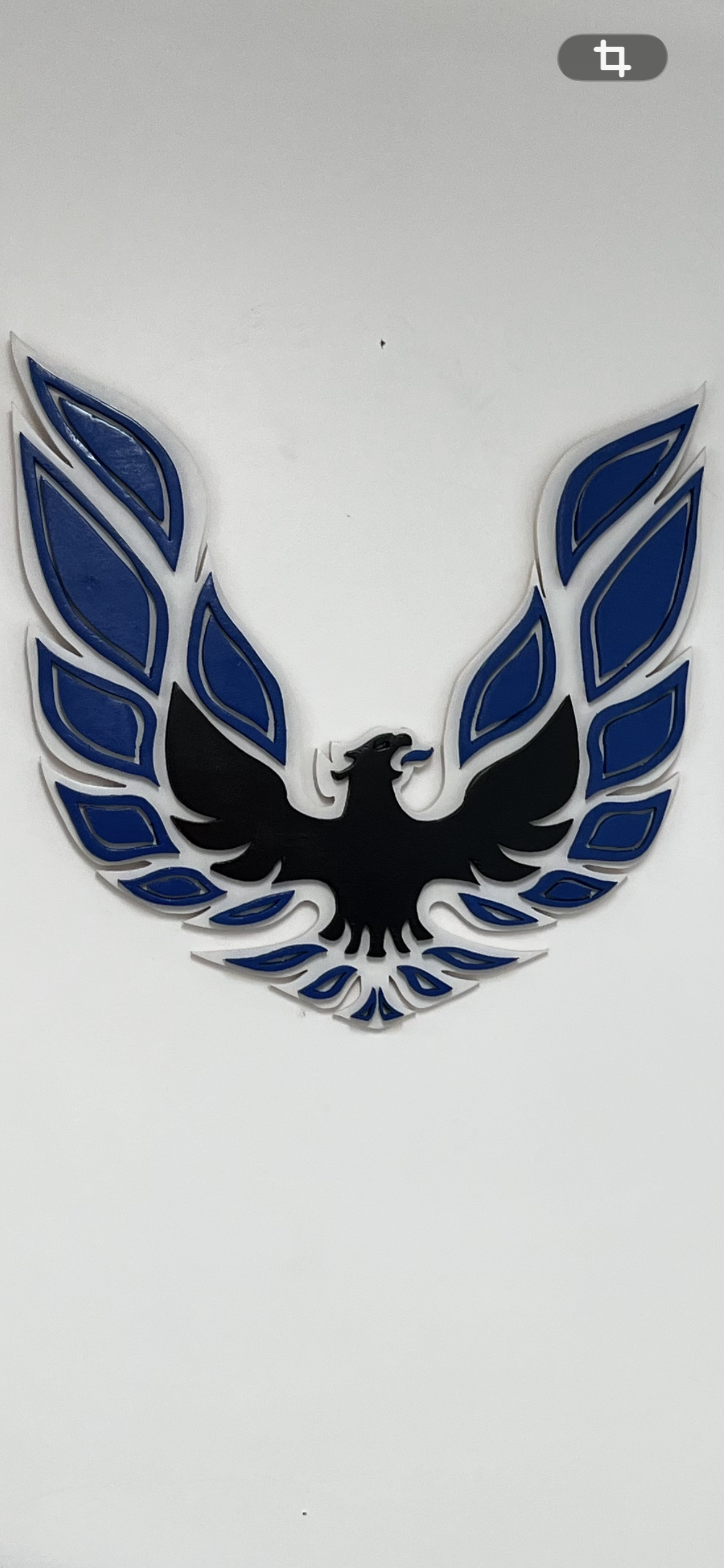 Firebird screaming chicken emblem, layered in blue, white and black